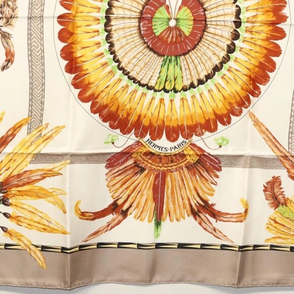 HERMES Carre 90 Scarf ""BRAZIL"" Silk Beige Auth am9005 - Picture 6 of 14